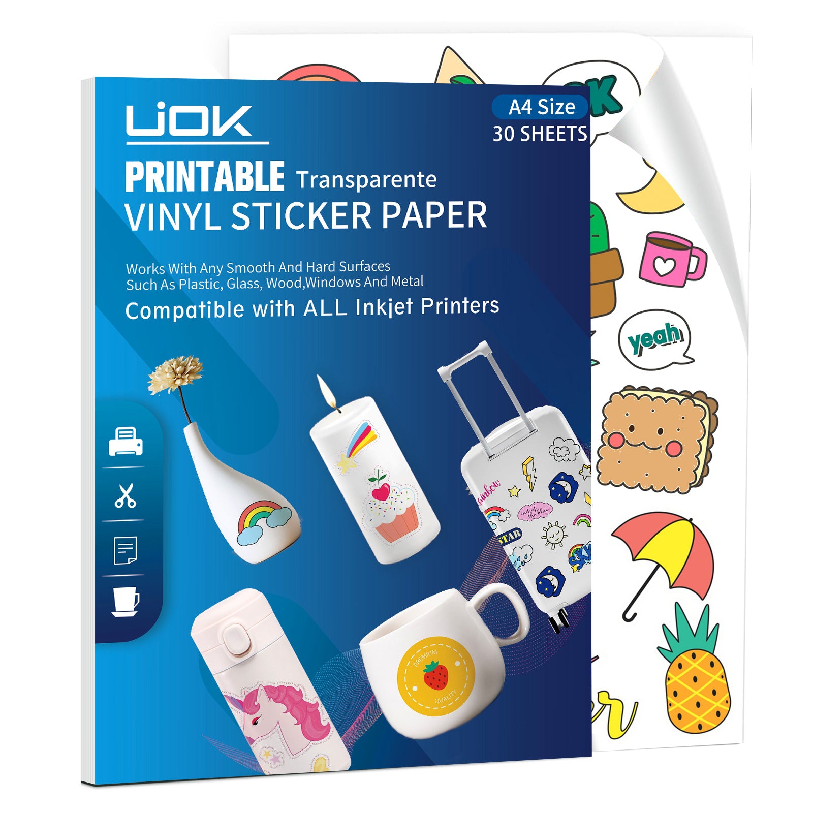 Printable Vinyl Sticker Paper, Transparent Sticker Paper for Inkjet Printer A4 Clear