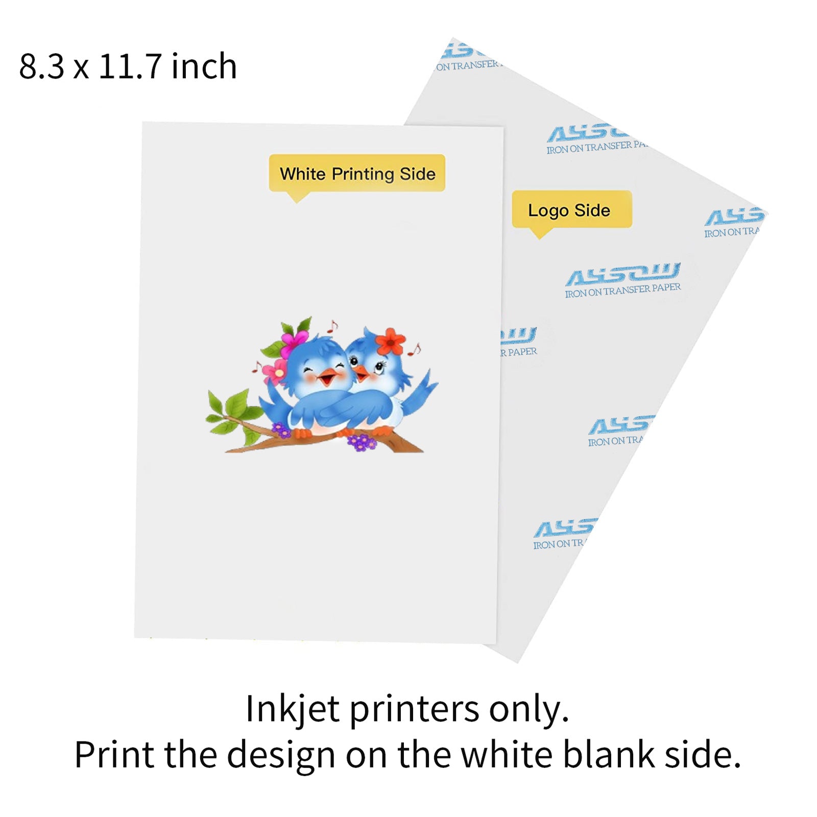 Iron-on Transfer Paper for Light Color T-Shirts Compatible with Inkjet Printers A4