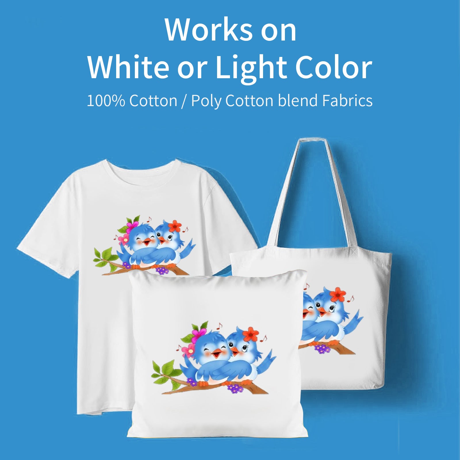 Iron-on Transfer Paper for Light Color T-Shirts Compatible with Inkjet Printers A4