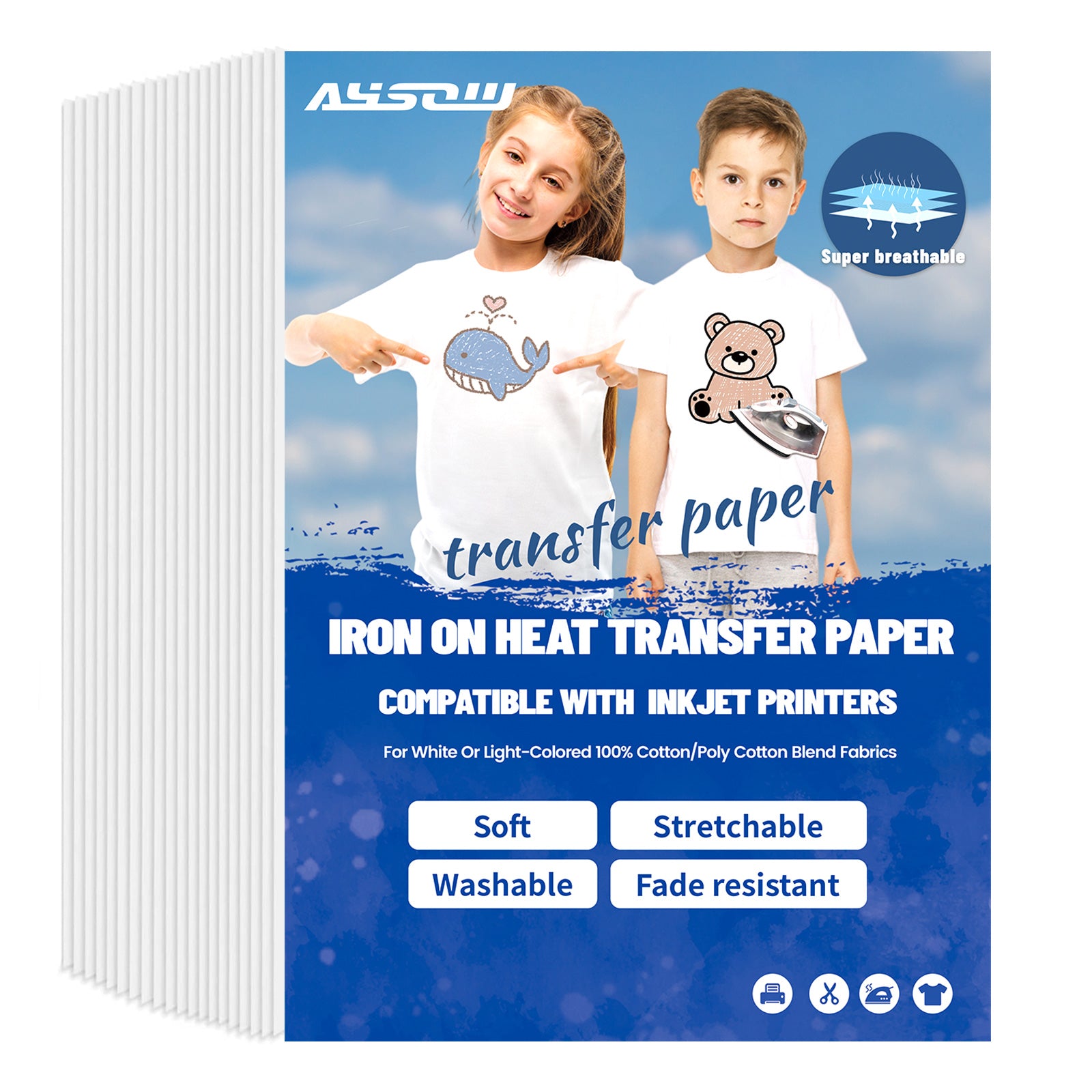 Iron-on Transfer Paper for Light Color T-Shirts Compatible with Inkjet Printers A4