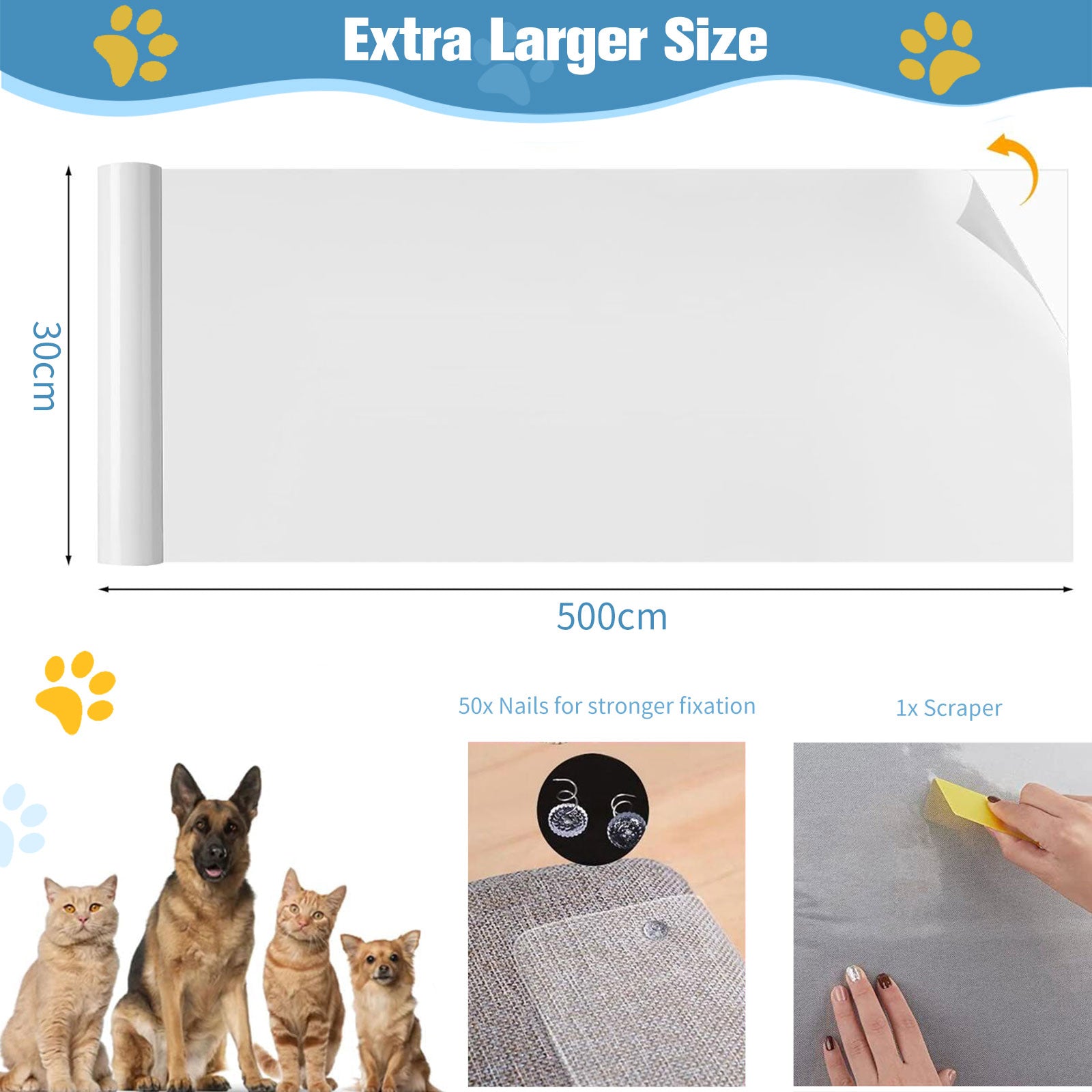 Cat Scratch Furniture Protector 40cm x 3m Transparent Cat Couch Protector