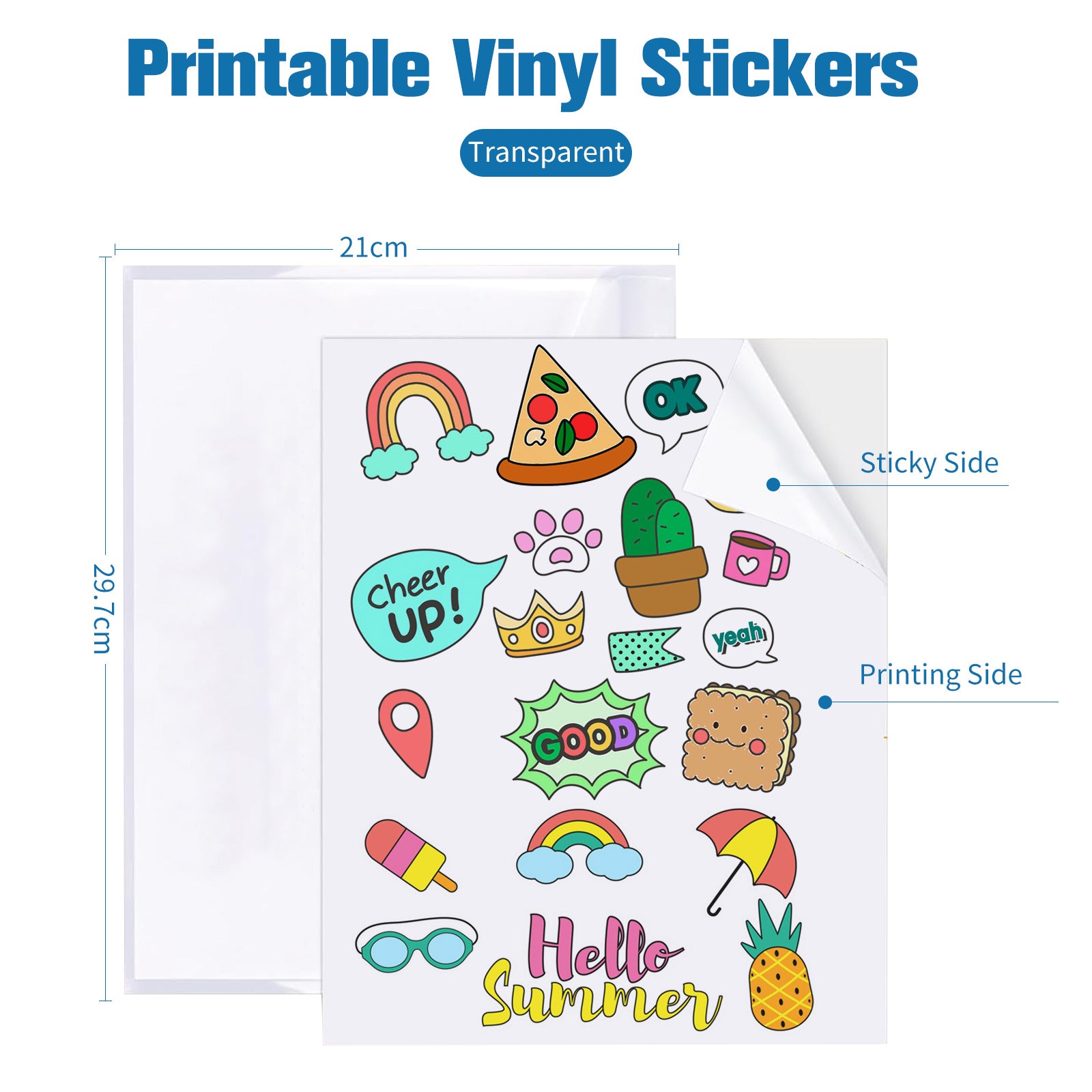 Printable Vinyl Sticker Paper, Transparent Sticker Paper for Inkjet Printer A4 Clear