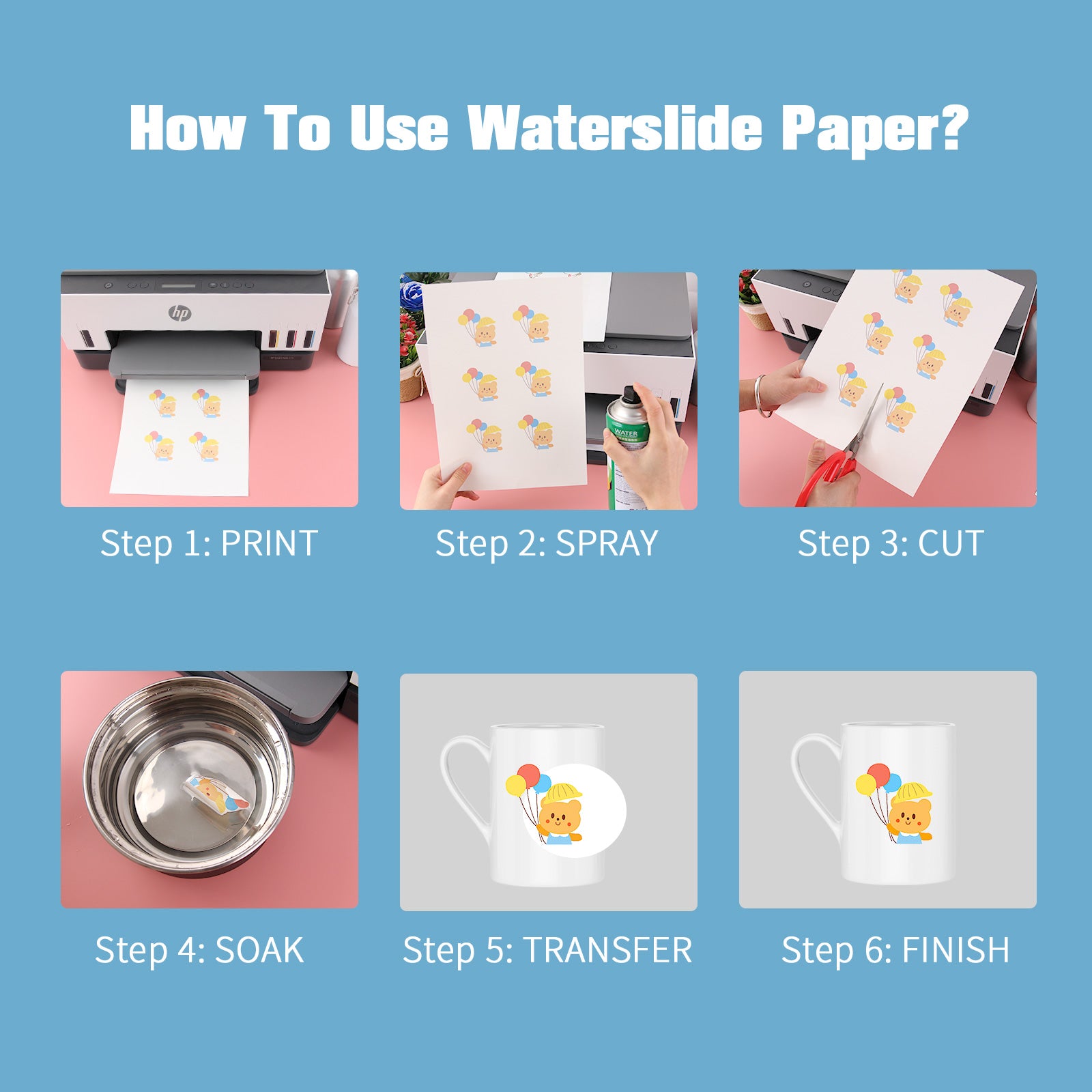 Waterslide Decal Paper Inkjet Clear,  A4 Water Decal Paper for Inkjet & Laser Printers